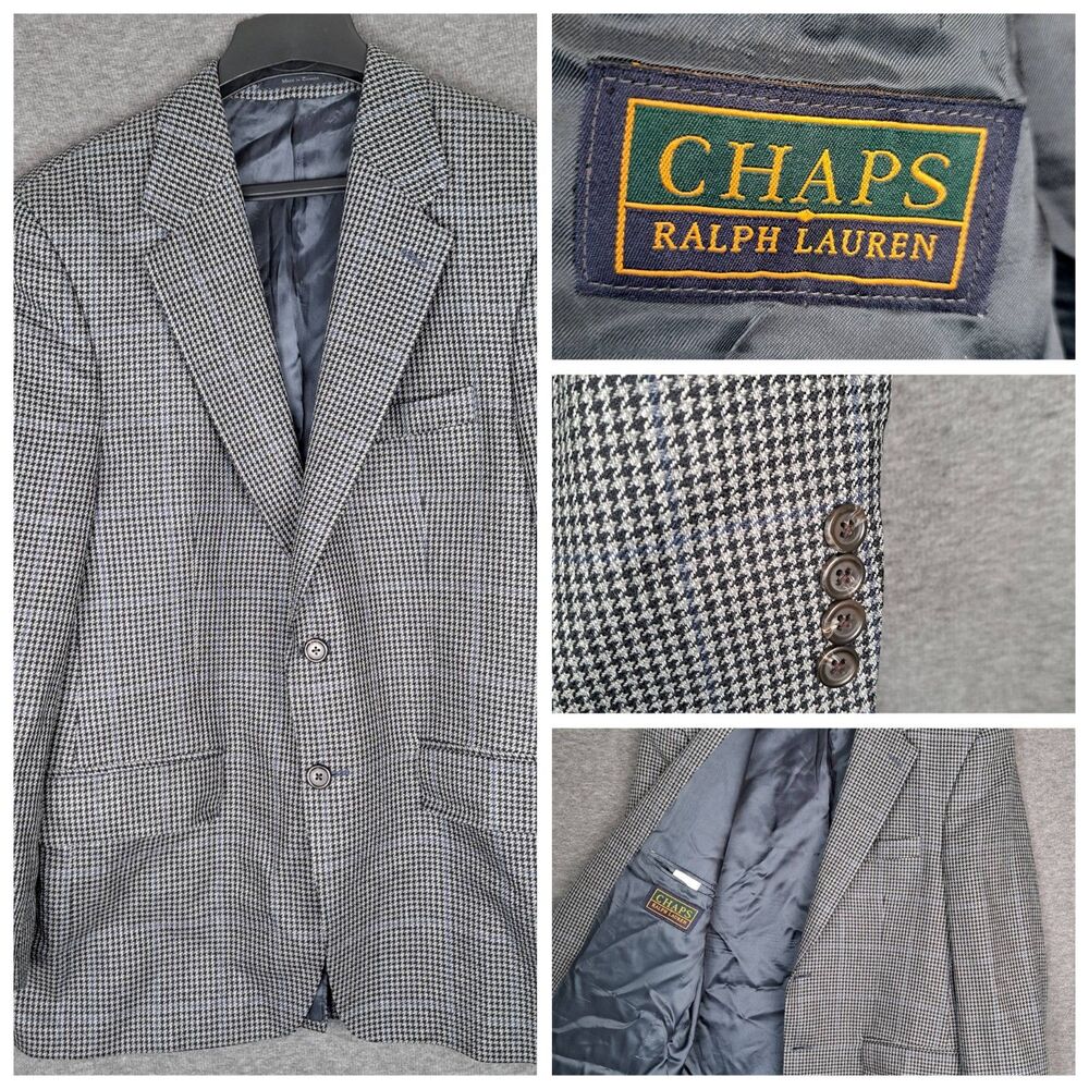 Vintage Chaps Ralph Lauren Men’s Silk Wool Blazer Houndstooth 40R Canada FLAW